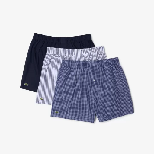 Lacoste Unterwäsche & Loungewear>3Er Pack Authentics Boxershorts Mit Streifen Navy Blau / Weis / Blau 8X0