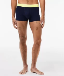 Lacoste Unterwäsche & Loungewear>3Er-Pack Boxershorts In Navy Mit Kontrast-Bund Navy Blau / Neongelb / Navy Blau / Blau Ki1