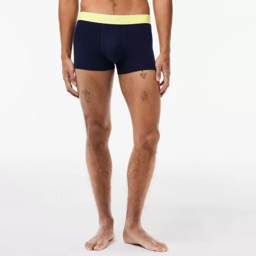 Lacoste Unterwäsche & Loungewear>3Er-Pack Boxershorts In Navy Mit Kontrast-Bund Navy Blau / Neongelb / Navy Blau / Blau Ki1