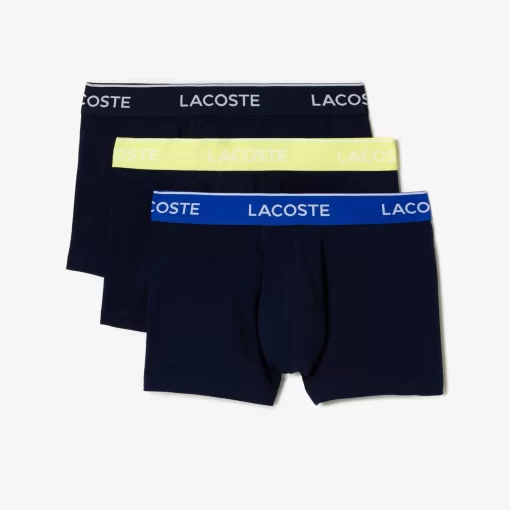 Lacoste Unterwäsche & Loungewear>3Er-Pack Boxershorts In Navy Mit Kontrast-Bund Navy Blau / Neongelb / Navy Blau / Blau Ki1