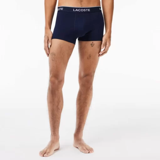 Lacoste Unterwäsche & Loungewear>3Er-Pack Boxershorts In Navy Mit Kontrast-Bund Navy Blau / Neongelb / Navy Blau / Blau Ki1