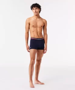 Lacoste Unterwäsche & Loungewear>3Er-Set Kurze Boxershorts Mit Trikolor-Bund Iconics Navy Blau / Heidekraut Grau / Rot W34