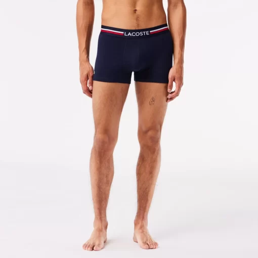 Lacoste Unterwäsche & Loungewear>3Er-Set Kurze Boxershorts Mit Trikolor-Bund Iconics Navy Blau / Heidekraut Grau / Rot W34