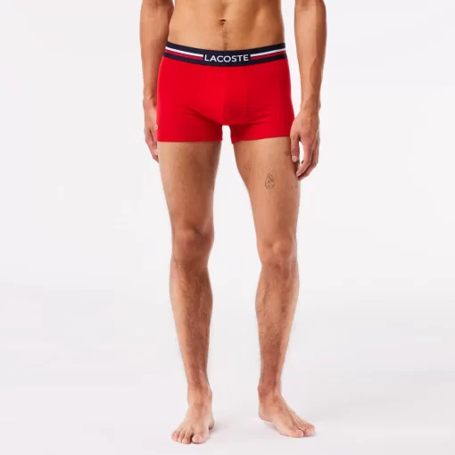 Lacoste Unterwäsche & Loungewear>3Er-Set Kurze Boxershorts Mit Trikolor-Bund Iconics Navy Blau / Heidekraut Grau / Rot W34