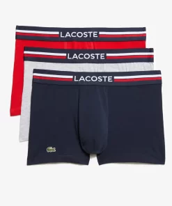 Lacoste Unterwäsche & Loungewear>3Er-Set Kurze Boxershorts Mit Trikolor-Bund Iconics Navy Blau / Heidekraut Grau / Rot W34