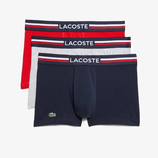 Lacoste Unterwäsche & Loungewear>3Er-Set Kurze Boxershorts Mit Trikolor-Bund Iconics Navy Blau / Heidekraut Grau / Rot W34