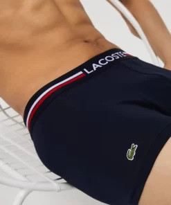 Lacoste Unterwäsche & Loungewear>3Er-Set Kurze Boxershorts Mit Trikolor-Bund Iconics Navy Blau / Heidekraut Grau / Rot W34