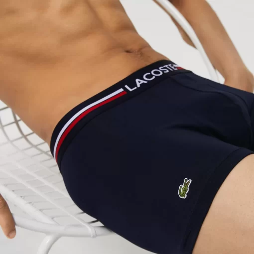 Lacoste Unterwäsche & Loungewear>3Er-Set Kurze Boxershorts Mit Trikolor-Bund Iconics Navy Blau / Heidekraut Grau / Rot W34