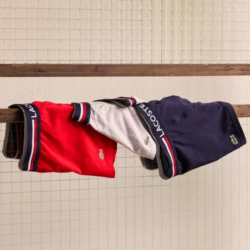 Lacoste Unterwäsche & Loungewear>3Er-Set Kurze Boxershorts Mit Trikolor-Bund Iconics Navy Blau / Heidekraut Grau / Rot W34