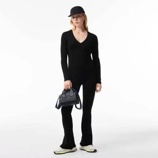 Lacoste Sportbekleidung>Ausgestellte Leggings Aus Gerippter Strickware Schwarz 031