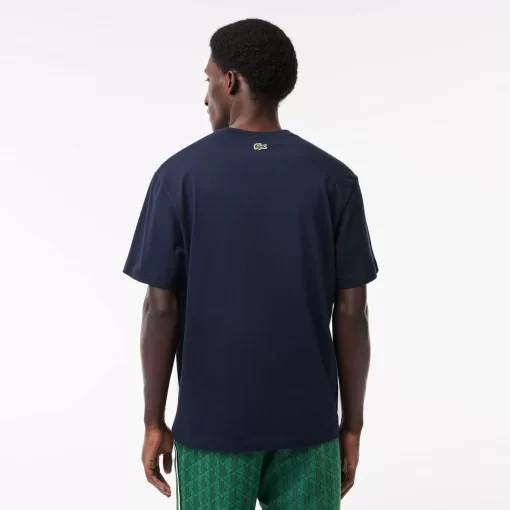 Lacoste T-Shirts>Baumwoll T-Shirt Mit Monogramm-Aufdruck Navy Blau 166