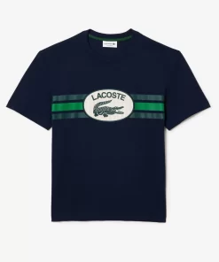 Lacoste T-Shirts>Baumwoll T-Shirt Mit Monogramm-Aufdruck Navy Blau 166