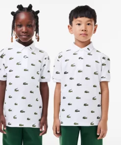 Lacoste Mädchenkleidung>Baumwoll-Poloshirt Mit Aufdruck Weis 001