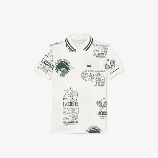 Lacoste Mädchenkleidung>Baumwoll-Poloshirt Mit Grafischem Aufdruck Weis / Dunkelgrun Qci