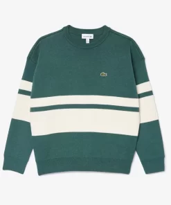 Lacoste Mädchenkleidung>Baumwollpullover Mit Kontraststreifen Dunkelgrun / Weis Qi0