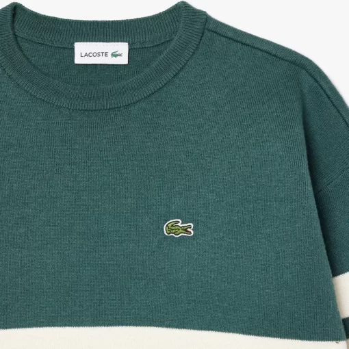 Lacoste Mädchenkleidung>Baumwollpullover Mit Kontraststreifen Dunkelgrun / Weis Qi0