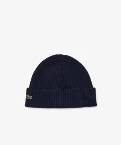 Lacoste Caps & Hüte>Beanie Aus Gerippter Cashmere-Strickware Navy Blau 166