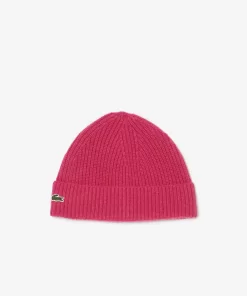 Lacoste Caps & Hüte>Beanie Aus Gerippter Cashmere-Strickware Fuschia Rosa Sqi