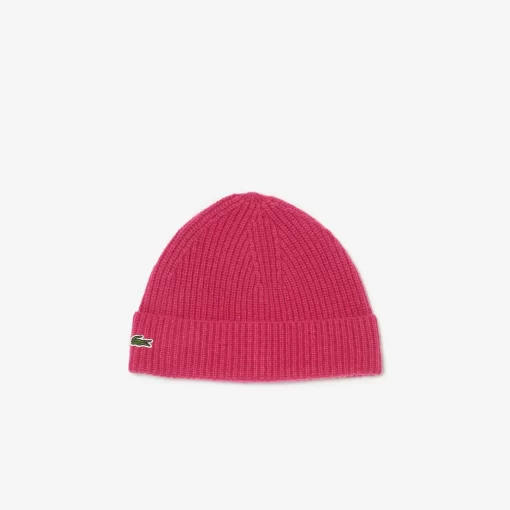 Lacoste Caps & Hüte>Beanie Aus Gerippter Cashmere-Strickware Fuschia Rosa Sqi