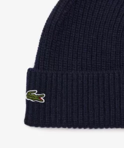 Lacoste Caps & Hüte>Beanie Aus Gerippter Cashmere-Strickware Navy Blau 166