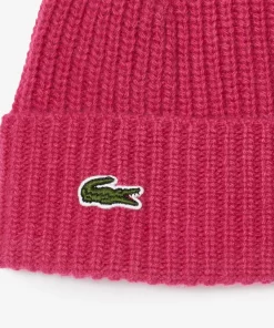 Lacoste Caps & Hüte>Beanie Aus Gerippter Cashmere-Strickware Fuschia Rosa Sqi