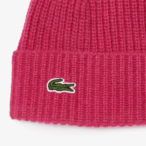 Lacoste Caps & Hüte>Beanie Aus Gerippter Cashmere-Strickware Fuschia Rosa Sqi