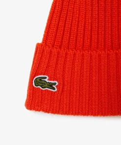 Lacoste Accessoires>Beanie Aus Gerippter Strickware Orange Sji