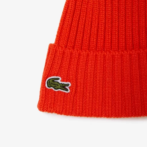 Lacoste Accessoires>Beanie Aus Gerippter Strickware Orange Sji