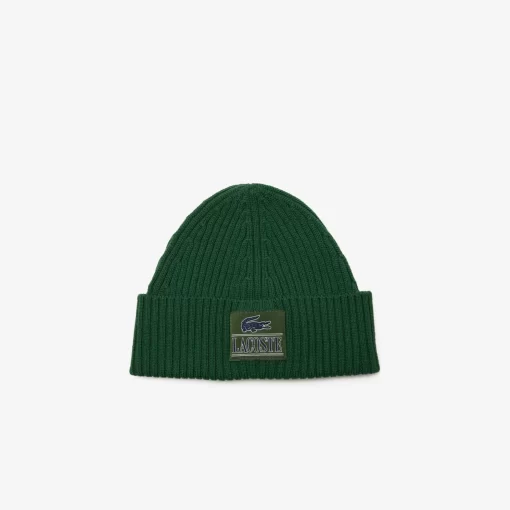 Lacoste Mutzen>Beanie Aus Gerippter Wolle Mit Aufnaher Grun 132