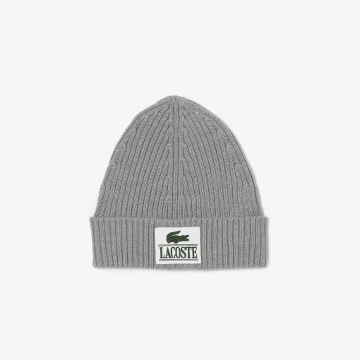 Lacoste Mutzen>Beanie Aus Gerippter Wolle Mit Aufnaher Heidekraut Grau Cca