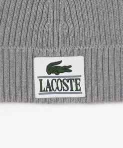 Lacoste Mutzen>Beanie Aus Gerippter Wolle Mit Aufnaher Heidekraut Grau Cca