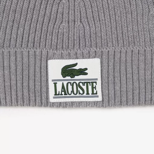 Lacoste Mutzen>Beanie Aus Gerippter Wolle Mit Aufnaher Heidekraut Grau Cca