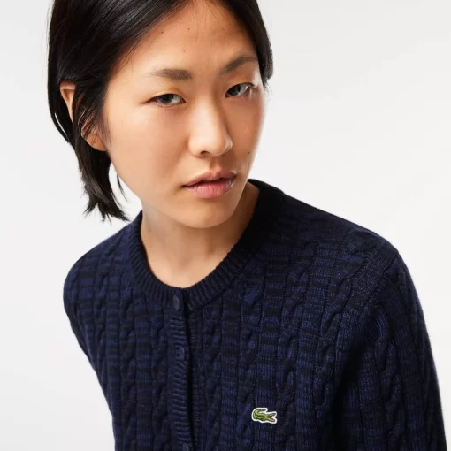 Lacoste Pullover>Cardigan Aus Baumwoll- Wollmischung Mit Zopfmuster Navy Blau L6L