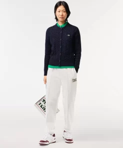 Lacoste Pullover>Cardigan Aus Baumwoll- Wollmischung Mit Zopfmuster Navy Blau L6L