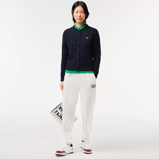 Lacoste Pullover>Cardigan Aus Baumwoll- Wollmischung Mit Zopfmuster Navy Blau L6L