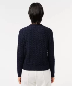 Lacoste Pullover>Cardigan Aus Baumwoll- Wollmischung Mit Zopfmuster Navy Blau L6L