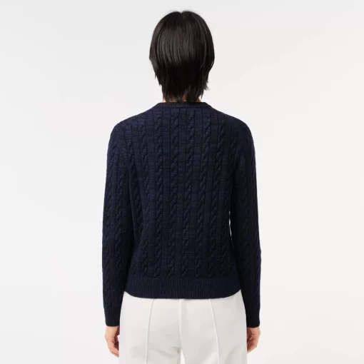 Lacoste Pullover>Cardigan Aus Baumwoll- Wollmischung Mit Zopfmuster Navy Blau L6L