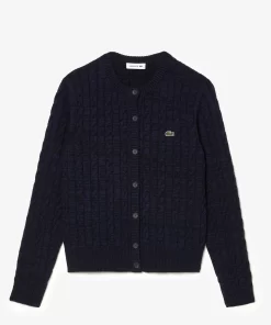 Lacoste Pullover>Cardigan Aus Baumwoll- Wollmischung Mit Zopfmuster Navy Blau L6L