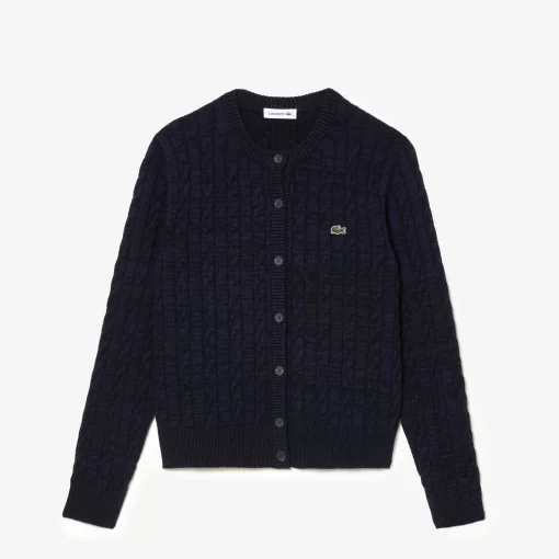 Lacoste Pullover>Cardigan Aus Baumwoll- Wollmischung Mit Zopfmuster Navy Blau L6L