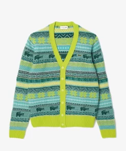 Lacoste Pullover>Cardigan Aus Woll- Und Alpakamischung Neongelb / Weis Pai