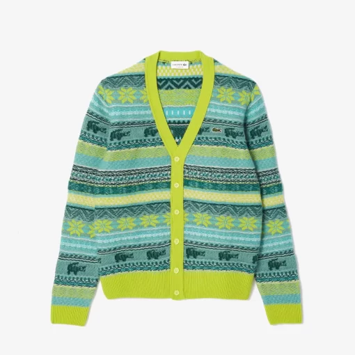 Lacoste Pullover>Cardigan Aus Woll- Und Alpakamischung Neongelb / Weis Pai