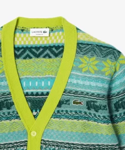 Lacoste Pullover>Cardigan Aus Woll- Und Alpakamischung Neongelb / Weis Pai