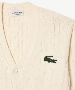 Lacoste Pullover>Cardigan Im Zopfmuster Mit Streifendetail Weis / Blau / Grun P4I