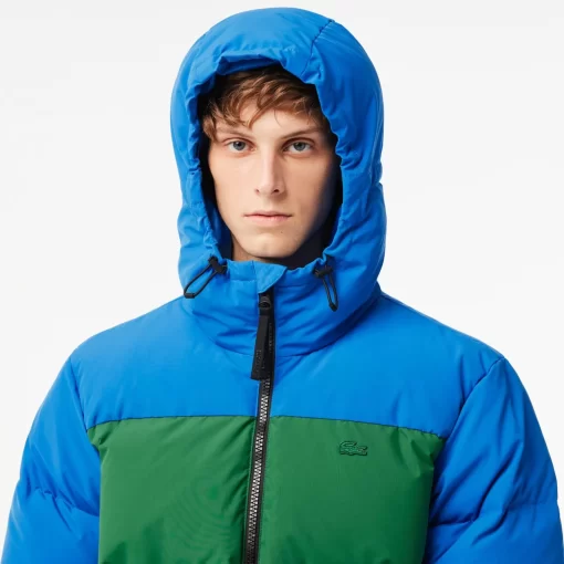 Lacoste Jacken & Mäntel>Colourblock Daunen-Kapuzenjacke Blau / Grun / Braun Nij