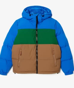 Lacoste Jacken & Mäntel>Colourblock Daunen-Kapuzenjacke Blau / Grun / Braun Nij