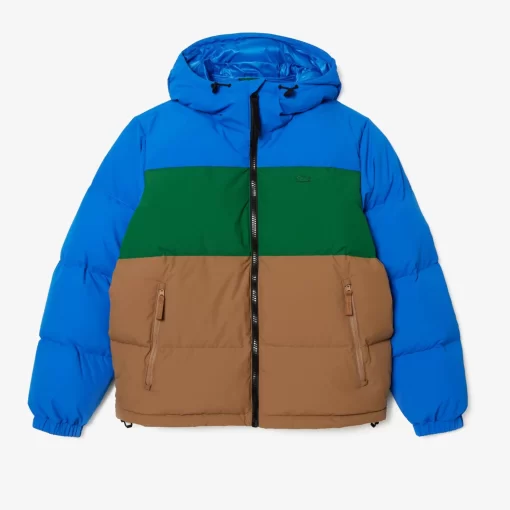 Lacoste Jacken & Mäntel>Colourblock Daunen-Kapuzenjacke Blau / Grun / Braun Nij