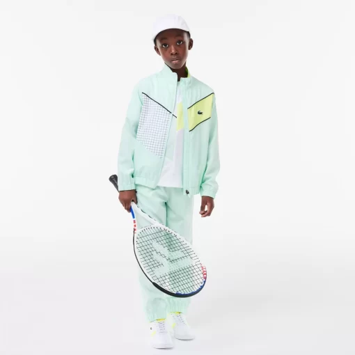 Lacoste Jungenkleidung>Colourblock Tennis-Trainingsanzug Grun / Weis / Neongelb / Navy Blau Lis