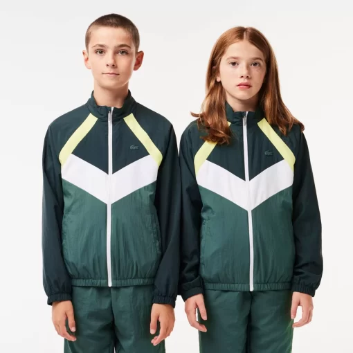 Lacoste Mädchenkleidung>Colourblock-Jacke Aus Recycelten Fasern Grun / Neongelb / Weis / Dunkelgrun Nti