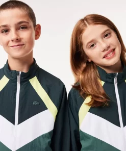 Lacoste Mädchenkleidung>Colourblock-Jacke Aus Recycelten Fasern Grun / Neongelb / Weis / Dunkelgrun Nti