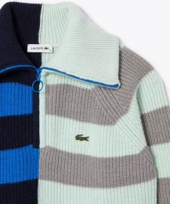 Lacoste Pullover>Colourblock-Wollpullover Mit Kontraststreifen Und Kragen Mit Reisverschluss Heidekraut Grau / Navy Blau / Blau / Weis / Hellblau L0I